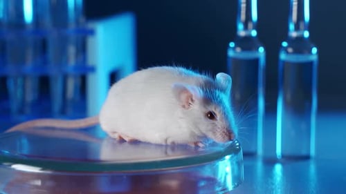 White Lab Mouse in Scientific Laboratory Close Up