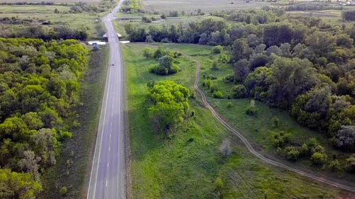 Top View Of Highway With Cars On Green Background