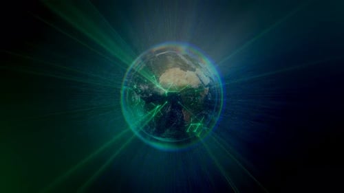 Spinning planet Earth. Technology video footage.