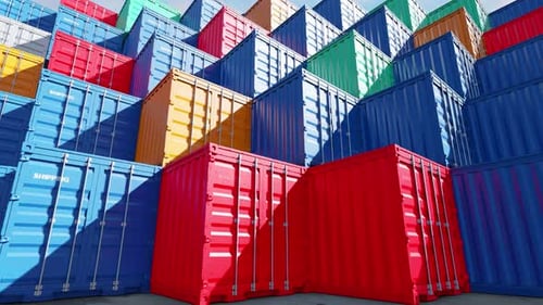 Colorful Intermodal Shipping Containers Stacked Logistics Motion Graphic