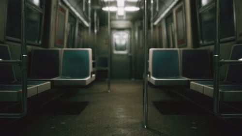 Inside of the Old Non-modernized Subway Car in USA