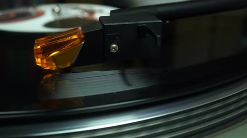 Vinyl Record Spinning on a Turntable Close Up