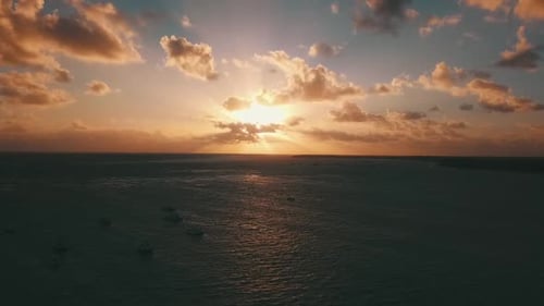 Ocean Sunset Aerial View with Sailing Boats