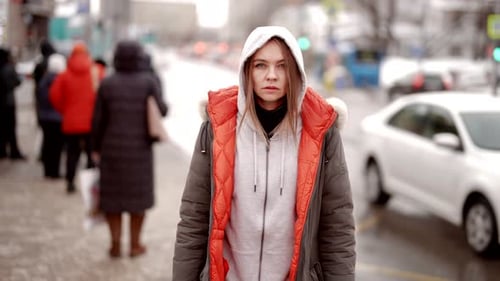 Abandoned Sad Woman is Walking in City Frustrated Look at Camera Homeless and Depressed