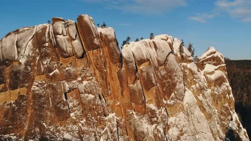 Aerial View of Rocks and Forest with Siberian Nature Reserve Stolby.