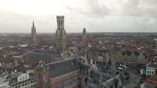 High Aerial Drone Shot of Bruges a City in Belgium on a gloomy day