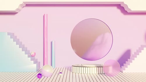 Abstract Geometric Studio with Changing Colors and Product Podium