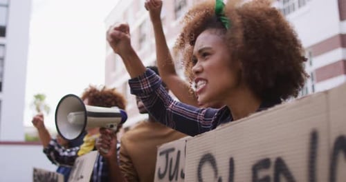 People Protesting for Justice in City Street