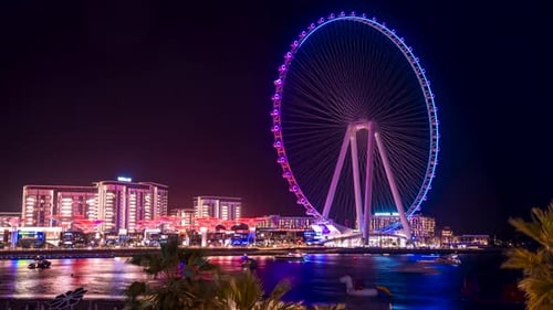 Timelapse of the Beautiful Dubai Eye or Ain Dubai on the Jumeirah Beach