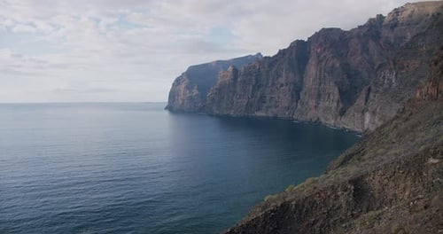 Los Gigantes Steep Huge Cliffs Rock Wall Bordering the Blue Atlantic Ocean Seascape
