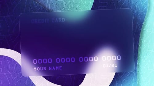 Abstraktes Design einer neuen Bankkreditkarte auf dem Hintergrund blauer fließender Formen