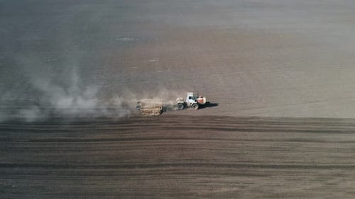 Aerial Drone Tractor Cultivation Land