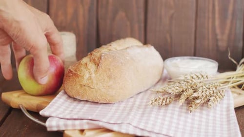 Rustic Bread, Apple, and Wheat Still Life