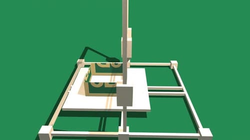 Simple Animation of Printing a 3D box with a 3D Printer. Green Background.