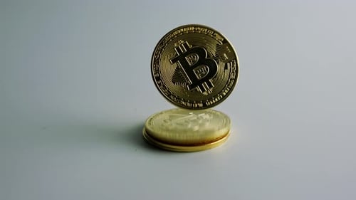 Bitcoin Coins Stack on Bright Background