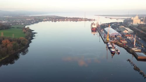 Aerial View of the Derry Londonderryharbour in Northern Ireland