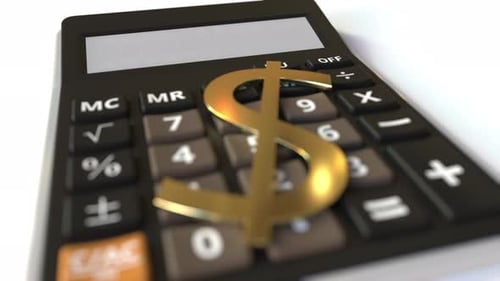BUY Text on Calculator Display and Dollar Money Symbol
