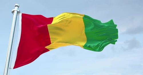 Guinea National Flag Waving in Realistic Slow Motion