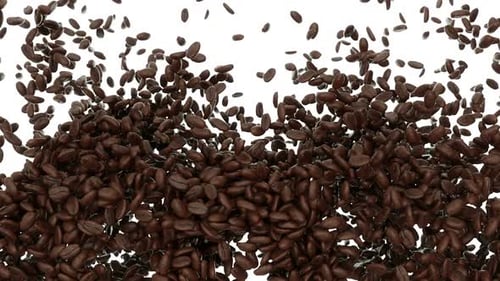 Cascading Coffee Beans on White Background