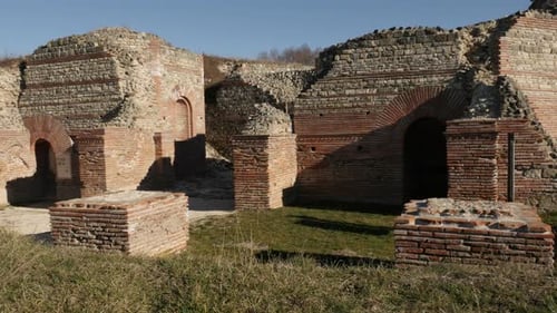 GAMZIGRAD, SERBIA - DECEMBER 25, 2017 Protecting walls and towers of Felix Romuliana palace built by