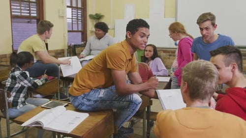 Students working together in high school class