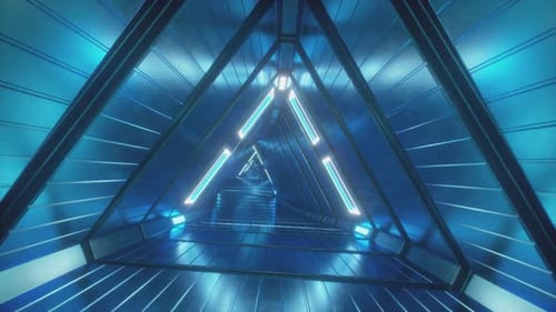 Flying Through Glowing Neon Triangles