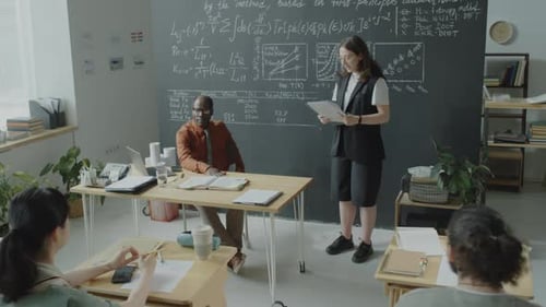 Female Student Giving Speech on University Lesson