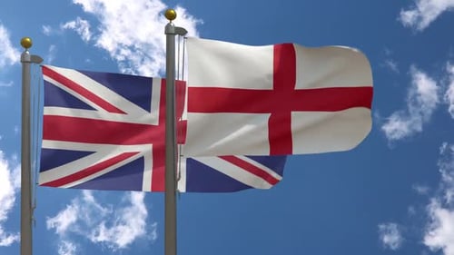 United Kingdom and England Flags Waving in Wind