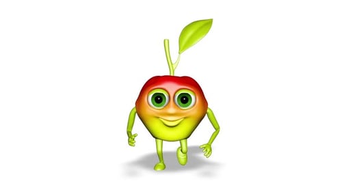 3d Cartoon Apple Runs Loop On White Background