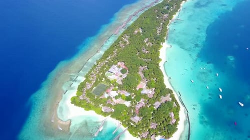 Aerial drone landscape of marine bay beach voyage by clear water and sand background