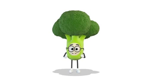 Happy Broccoli Character Mascot Waving and Winking Animation
