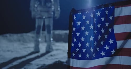 American Flag Waving on the Lunar Surface