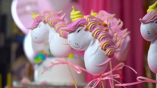 Unicorn Themed Treats, Close-up Against Colorful Background