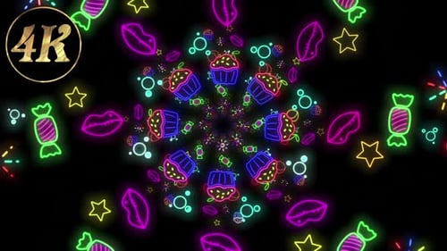 Animated Neon Sweet Icons Background Loop