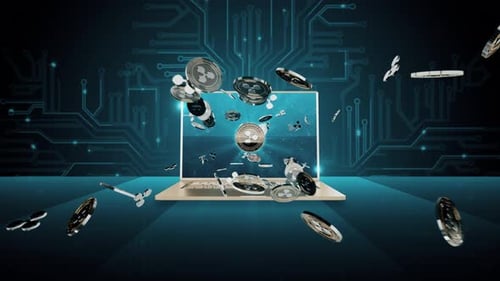 01 - 10 RIPPLE Cryptocurrency Background with Lap Top Computer 4K