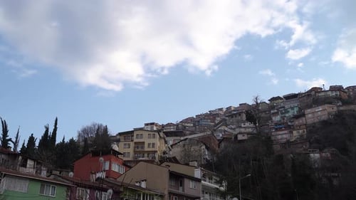 Old Houses on the Slope of the Mountain Timelapse 4K