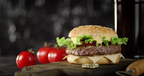Juicy Burger with Fresh Ingredients Close Up