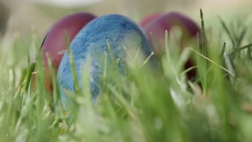 Easter painted symbol close-up 4K 2160p 30fps UltraHD footage - Colorul Pashal eggs outdoor in the