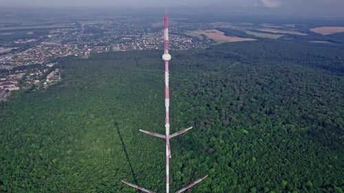 Aerial View Antenna Tower Near The Town