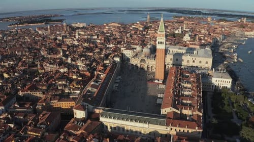Aerial Panoramic Photo of Iconic and Unique Campanile in Saint Mark's Square