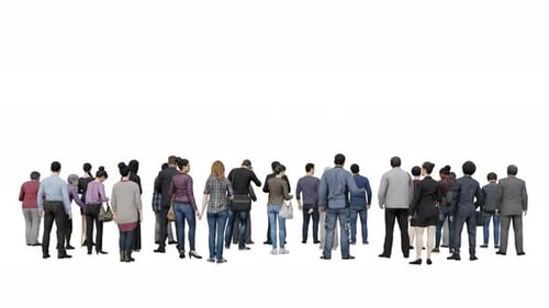 4K alpha channel,back view 3D crowd standing on transparency background