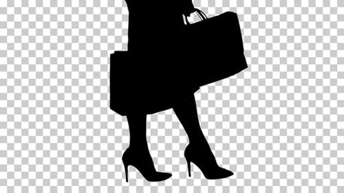 Silhouette Legs of shopping lady with shopping bags, Alpha Channel
