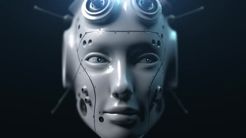 Futuristic Robotic Head with Blinking AI Eyes Animation