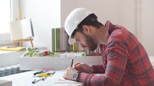 Young Architect Working in the Office