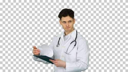 Angry Male Doctor Looking at Documents, Alpha Channel