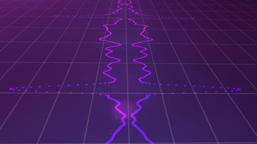 Fly Over Colorful Vibrant Neon Glowing Graphic Equalizer