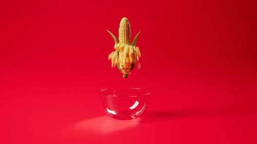 3D Popcorn Transformation from Corn Cob in Glass Bowl
