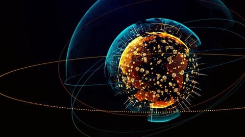Futuristic Digital Globe with Global Network Connections and Data Flow