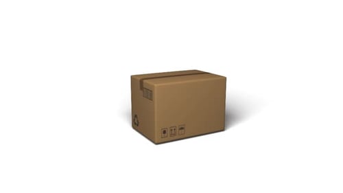 Animated Cardboard Box Landing and Rotating on White Background