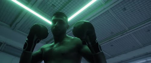Muscular Man with Boxing Gloves, Teal Lighting